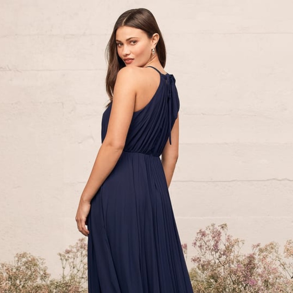 Lulus True Adoration Navy Blue Sleeveless Pleated Maxi Dress